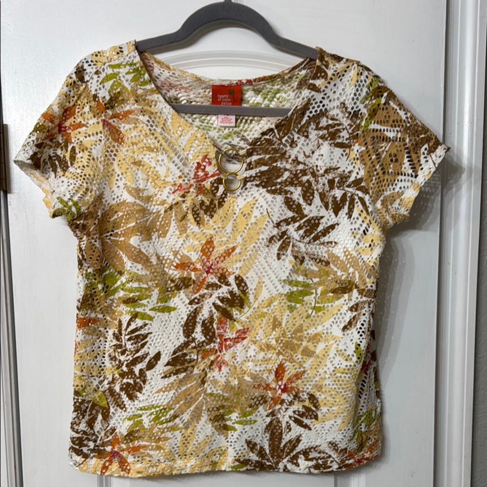 Hearts of Palm Brown, Beiges & Green Short Sleeve Blouse